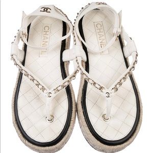 Chanel white interlocking chain wedge sandals